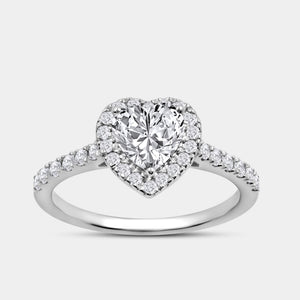 Gilded 1 and 1/3 Carat Lab-Grown Diamond Heart-Shaped Halo Engagement Ring with a Classic Studded Shank