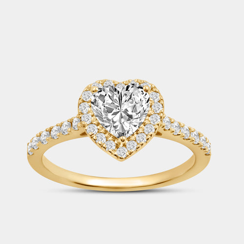 1 and 1/3 Carat Lab-Grown Diamond Heart-Shaped Halo Engagement Ring with a Classic Studded Shank — GILDED New York