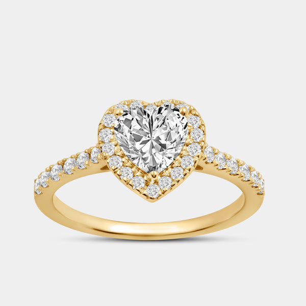 Gilded 1 and 1/3 Carat Lab-Grown Diamond Heart-Shaped Halo Engagement Ring with a Classic Studded Shank