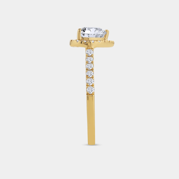 Gilded 1 and 1/3 Carat Lab-Grown Diamond Heart-Shaped Halo Engagement Ring with a Classic Studded Shank