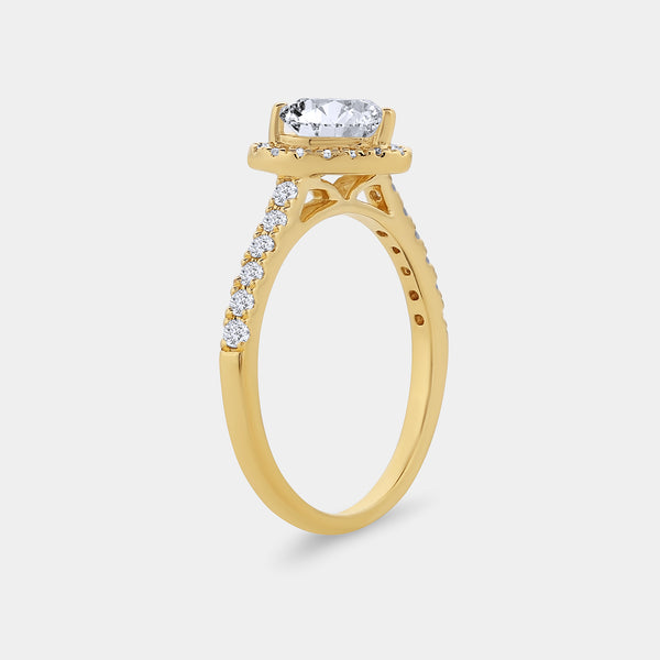 Gilded 1 and 1/3 Carat Lab-Grown Diamond Heart-Shaped Halo Engagement Ring with a Classic Studded Shank