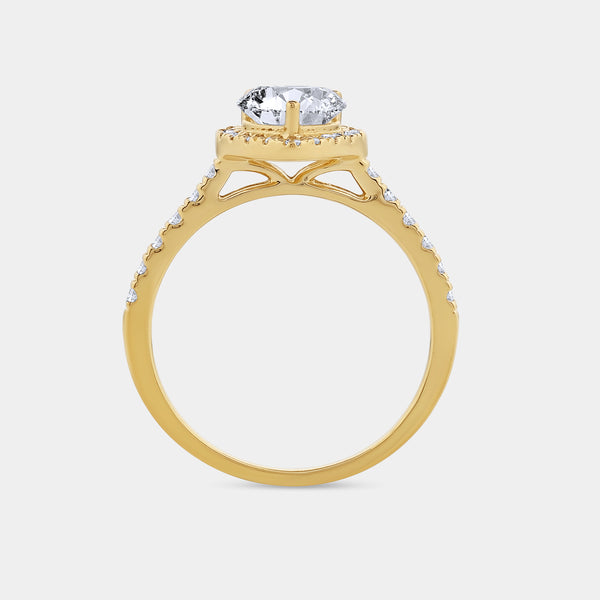 Gilded 1 and 1/3 Carat Lab-Grown Diamond Heart-Shaped Halo Engagement Ring with a Classic Studded Shank