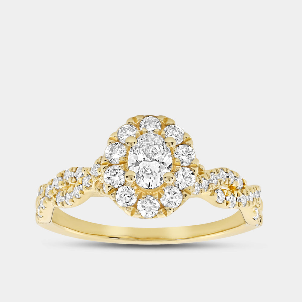 Gilded 1 Carat Lab-Grown Diamond Oval-Shaped Halo Engagement Ring with a Braided Shank