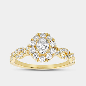 Gilded 1 Carat Lab-Grown Diamond Oval-Shaped Halo Engagement Ring with a Braided Shank