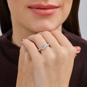 Gilded 2 Carat Lab-Grown Diamond Solitaire Plus Engagement Ring with a Round-Shaped Center and Composite Sides