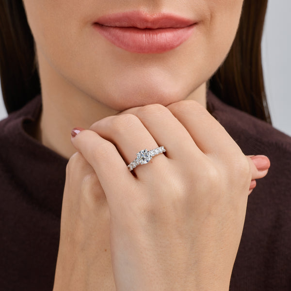 2 Carat Lab-Grown Diamond Solitaire Plus Engagement Ring with a Round-Shaped Center and Composite Sides — GILDED New York