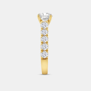 Gilded 2 Carat Lab-Grown Diamond Solitaire Plus Engagement Ring with a Round-Shaped Center and Composite Sides