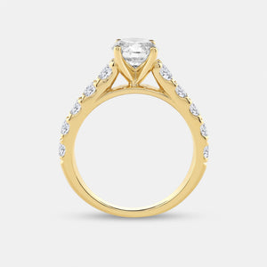 Gilded 2 Carat Lab-Grown Diamond Solitaire Plus Engagement Ring with a Round-Shaped Center and Composite Sides