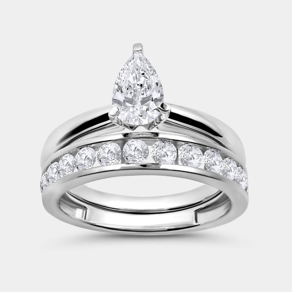 1 and 1/2 Carat Lab-Grown Diamond Solitaire Pear-Shaped Bridal Set — GILDED New York