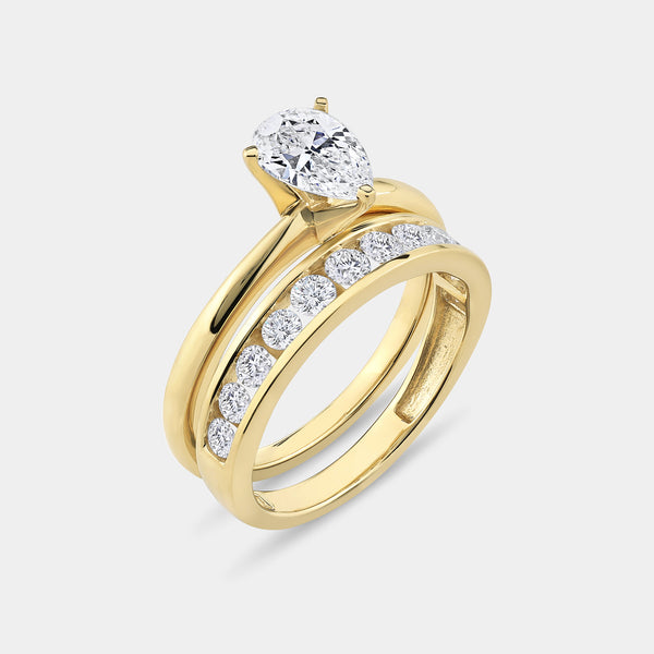1 and 1/2 Carat Lab-Grown Diamond Solitaire Pear-Shaped Bridal Set — GILDED New York