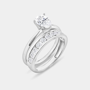 Gilded 1 and 1/2 Carat Lab-Grown Diamond Solitaire Pear-Shaped Bridal Set