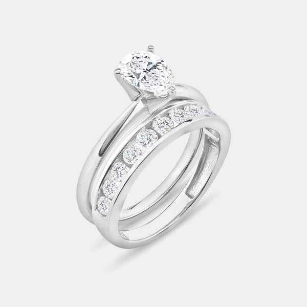 1 and 1/2 Carat Lab-Grown Diamond Solitaire Pear-Shaped Bridal Set — GILDED New York