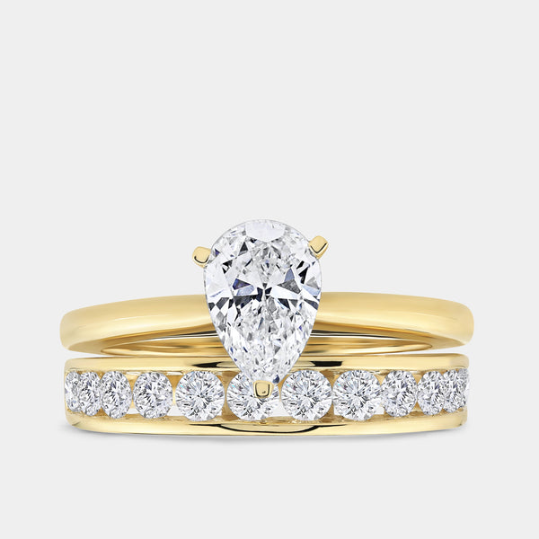 1 and 1/2 Carat Lab-Grown Diamond Solitaire Pear-Shaped Bridal Set — GILDED New York