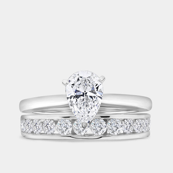 1 and 1/2 Carat Lab-Grown Diamond Solitaire Pear-Shaped Bridal Set — GILDED New York