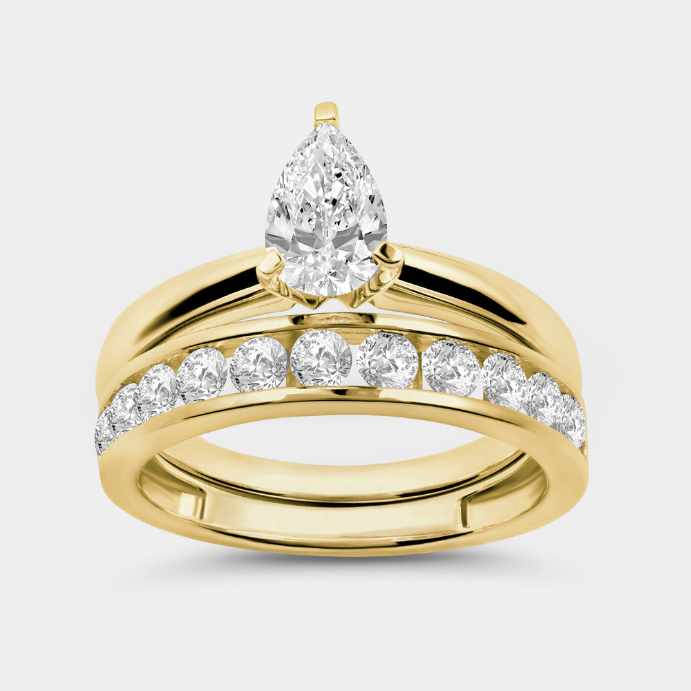 Gilded 1 and 1/2 Carat Lab-Grown Diamond Solitaire Pear-Shaped Bridal Set