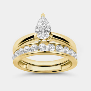Gilded 1 and 1/2 Carat Lab-Grown Diamond Solitaire Pear-Shaped Bridal Set