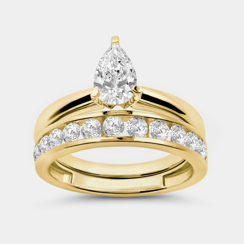 Gilded 1 and 1/2 Carat Lab-Grown Diamond Solitaire Pear-Shaped Bridal Set