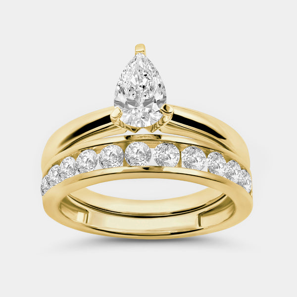 1 and 1/2 Carat Lab-Grown Diamond Solitaire Pear-Shaped Bridal Set — GILDED New York