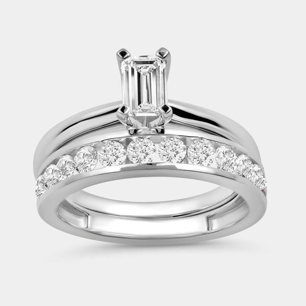 1 and 1/2 Carat Lab-Grown Diamond Solitaire Emerald-Cut Bridal Set — GILDED New York