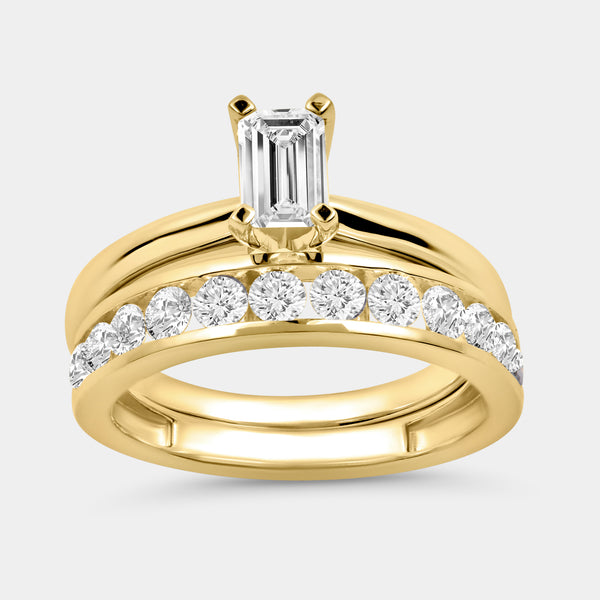 1 and 1/2 Carat Lab-Grown Diamond Solitaire Emerald-Cut Bridal Set — GILDED New York