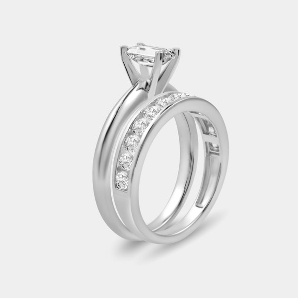 1 and 1/2 Carat Lab-Grown Diamond Solitaire Emerald-Cut Bridal Set — GILDED New York