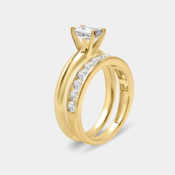 1 and 1/2 Carat Lab-Grown Diamond Solitaire Emerald-Cut Bridal Set — GILDED New York