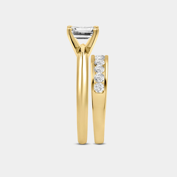 1 and 1/2 Carat Lab-Grown Diamond Solitaire Emerald-Cut Bridal Set — GILDED New York