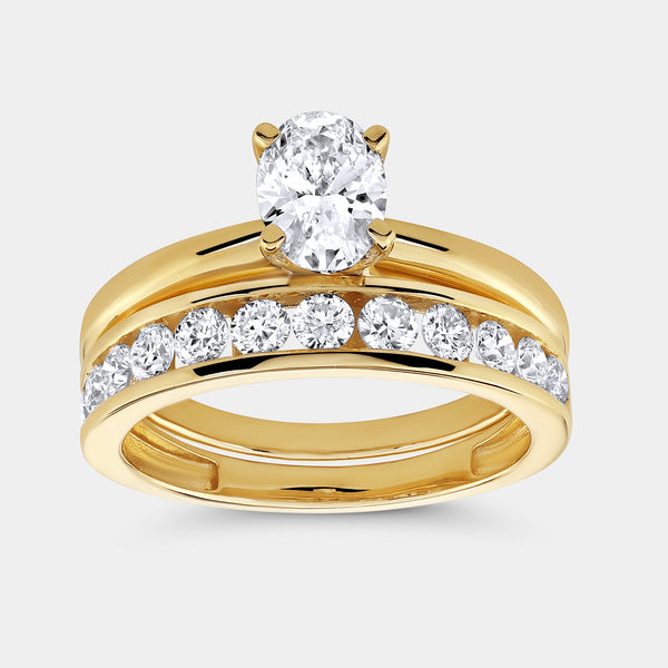 1 and 1/2 Carat Lab-Grown Diamond Solitaire Oval-Shaped Bridal Set — GILDED New York