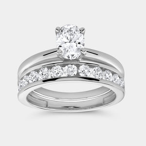 Gilded 1 and 1/2 Carat Lab-Grown Diamond Solitaire Oval-Shaped Bridal Set
