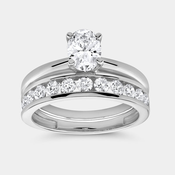 1 and 1/2 Carat Lab-Grown Diamond Solitaire Oval-Shaped Bridal Set — GILDED New York