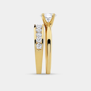 Gilded 1 and 1/2 Carat Lab-Grown Diamond Solitaire Oval-Shaped Bridal Set