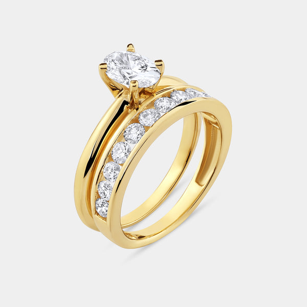 1 and 1/2 Carat Lab-Grown Diamond Solitaire Oval-Shaped Bridal Set — GILDED New York