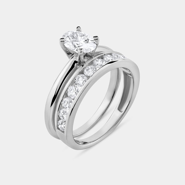 1 and 1/2 Carat Lab-Grown Diamond Solitaire Oval-Shaped Bridal Set — GILDED New York