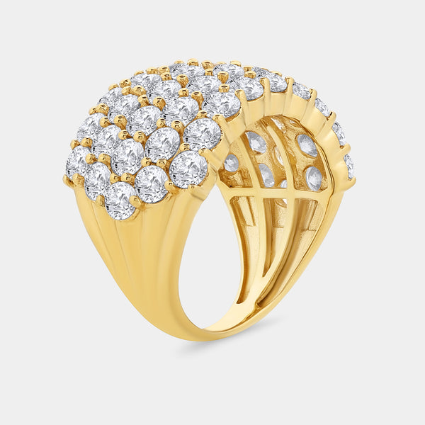 Gilded 5 Carat Lab-Grown Diamond Five Row Domed Prong-Set Anniversary Band