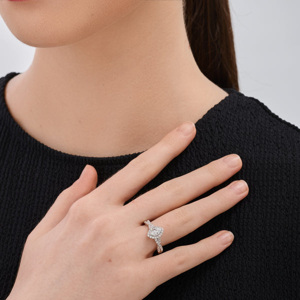 Gilded 3/4 Carat Lab-Grown Diamond Marquise-Shaped Halo Engagement Ring with a Braided Shank