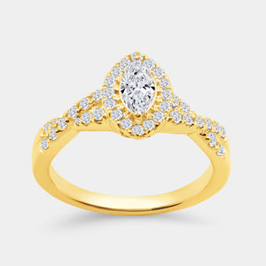Gilded 3/4 Carat Lab-Grown Diamond Marquise-Shaped Halo Engagement Ring with a Braided Shank