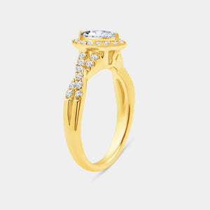 Gilded 3/4 Carat Lab-Grown Diamond Marquise-Shaped Halo Engagement Ring with a Braided Shank