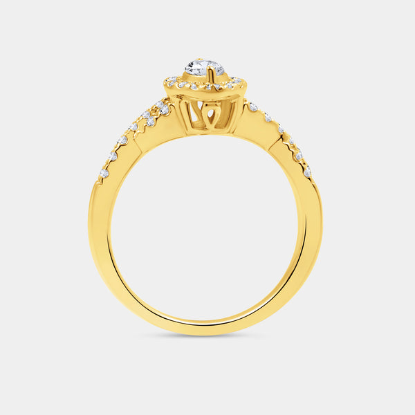 Gilded 3/4 Carat Lab-Grown Diamond Marquise-Shaped Halo Engagement Ring with a Braided Shank
