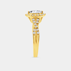 Gilded 3/4 Carat Lab-Grown Diamond Marquise-Shaped Halo Engagement Ring with a Braided Shank