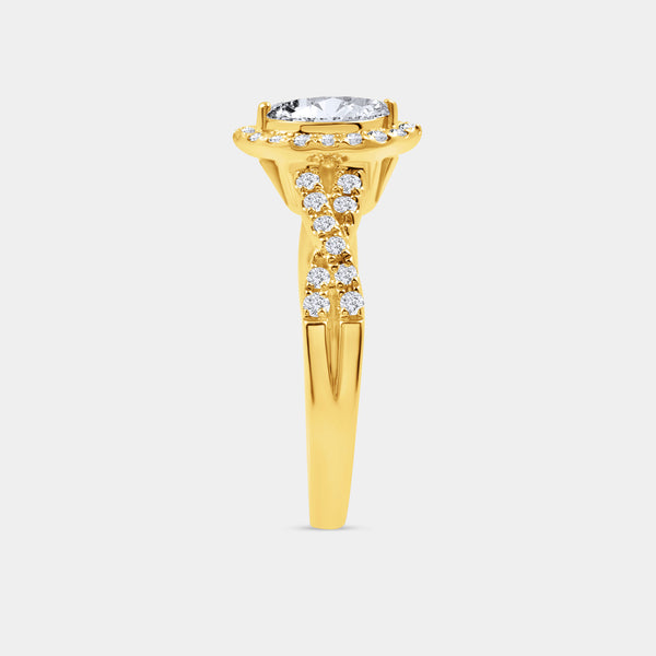 Gilded 3/4 Carat Lab-Grown Diamond Marquise-Shaped Halo Engagement Ring with a Braided Shank