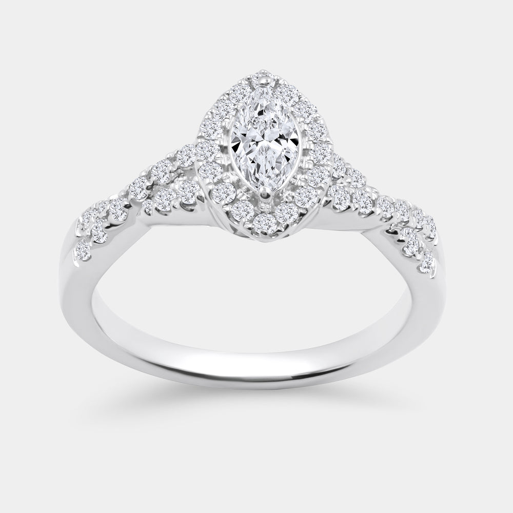 Gilded 3/4 Carat Lab-Grown Diamond Marquise-Shaped Halo Engagement Ring with a Braided Shank