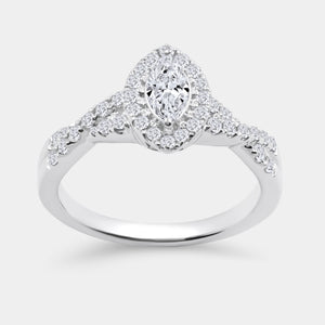 Gilded 3/4 Carat Lab-Grown Diamond Marquise-Shaped Halo Engagement Ring with a Braided Shank