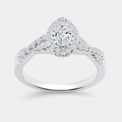 Gilded 3/4 Carat Lab-Grown Diamond Marquise-Shaped Halo Engagement Ring with a Braided Shank