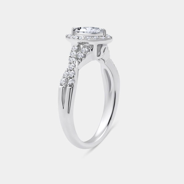Gilded 3/4 Carat Lab-Grown Diamond Marquise-Shaped Halo Engagement Ring with a Braided Shank