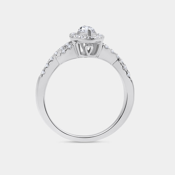Gilded 3/4 Carat Lab-Grown Diamond Marquise-Shaped Halo Engagement Ring with a Braided Shank