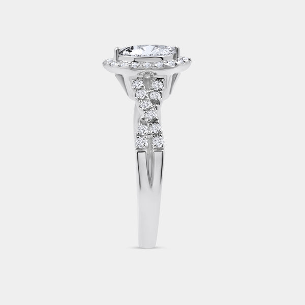 Gilded 3/4 Carat Lab-Grown Diamond Marquise-Shaped Halo Engagement Ring with a Braided Shank