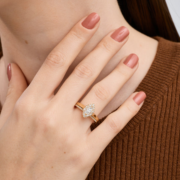 3/4 Carat Lab-Grown Diamond Marquise-Shaped Halo Bridal Ring Set — GILDED New York