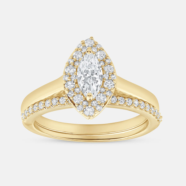3/4 Carat Lab-Grown Diamond Marquise-Shaped Halo Bridal Ring Set — GILDED New York