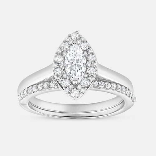 Gilded 3/4 Carat Lab-Grown Diamond Marquise-Shaped Halo Bridal Ring Set