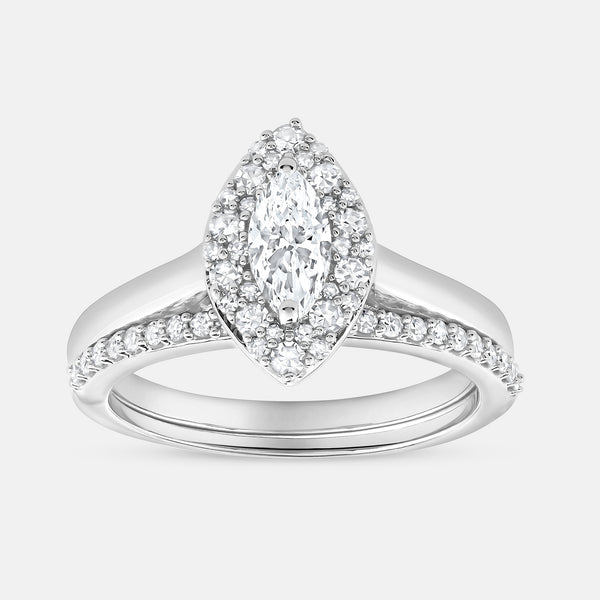 3/4 Carat Lab-Grown Diamond Marquise-Shaped Halo Bridal Ring Set — GILDED New York
